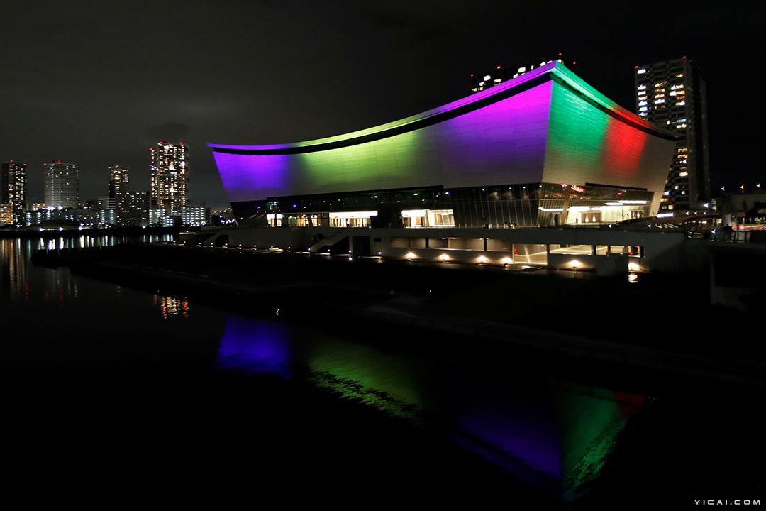 东京奥运会:倒计时一周年 有明体育馆点亮外景灯光